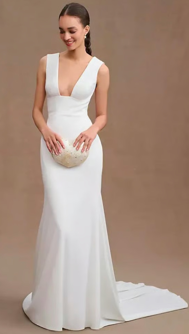 Wtoo by Watters Chloe Plunge V Neck Wedding Dress Size 12 Minimalist Bridal Gown